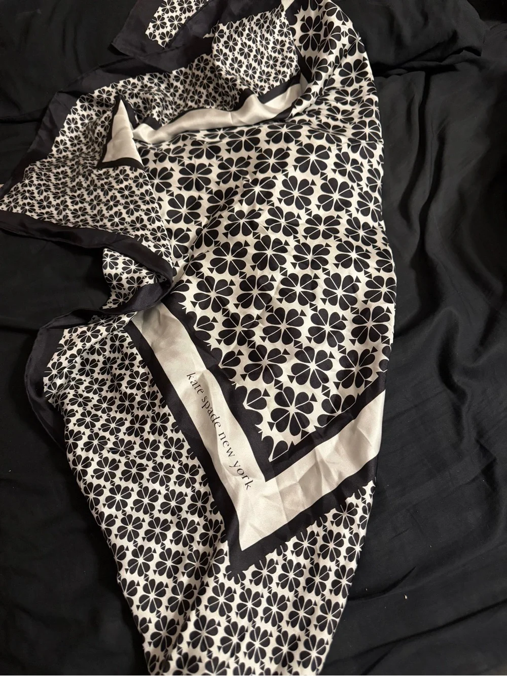 kate spade Black and White Floral Silk-Effect Scarf